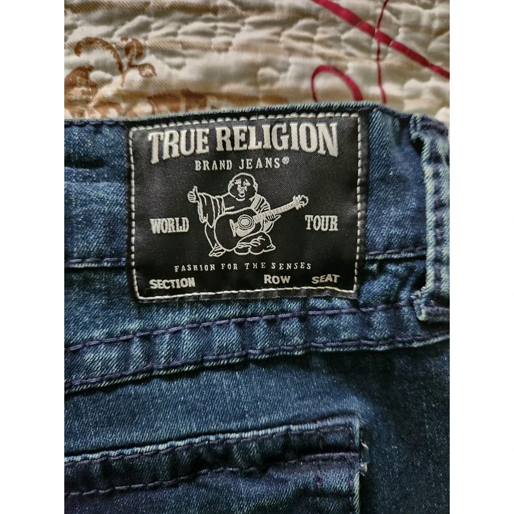 True Religion Mens GENO Flap Big T Blue Jeans Pant Relaxed Slim World Tour 38×32